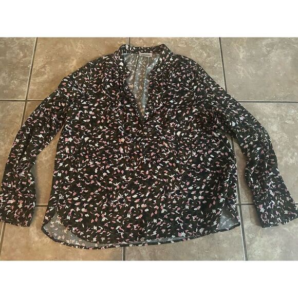 Zadig & Voltaire S Printed Lightweight V Neck Tunic Blouse Button Accent - Picture 1 of 7